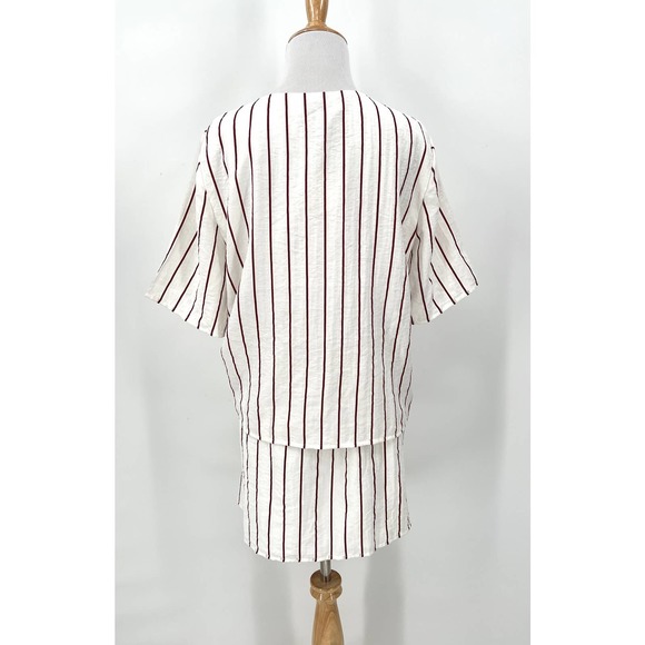 SABO SKIRT Dress Womens Medium White Brown Striped Short Sleeve Tie Front NWT - Picture 2 of 15